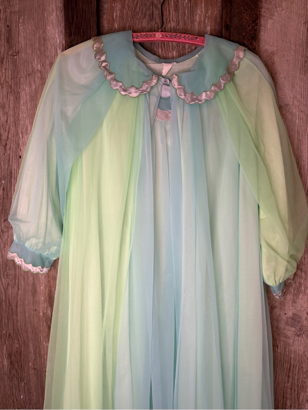 VTG 50/60s Saks Fifth Avenue Peignoir Pajama Set Pastel  Nylon Chiffon: Small - Picture 2 of 14